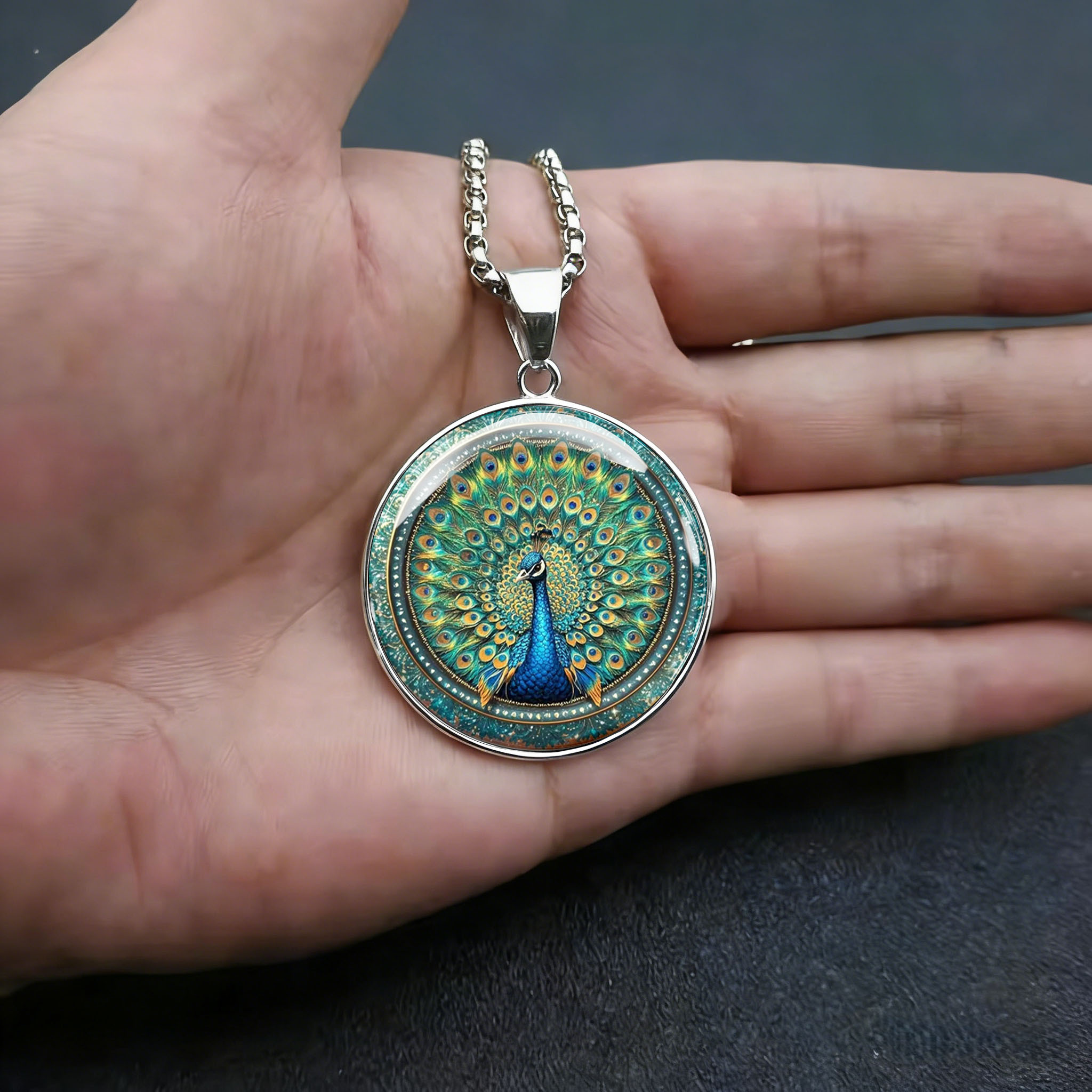 Men's Peacock Spreading Tail Pattern Stainless Steel Necklace