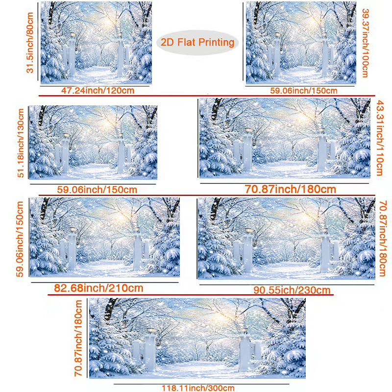 Snowy Winter Scene Rectangular Polyester Backdrop Banner