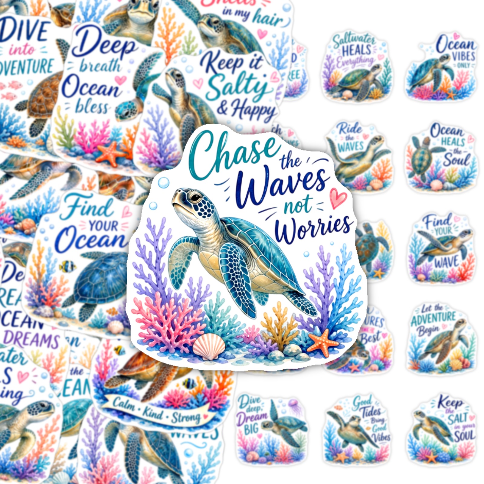 TEMU 50pcs Ocean Turtle Themed Stickers Quote Decals Decor For Water Bottles Laptops Notebooks Skateboards Travel Cases