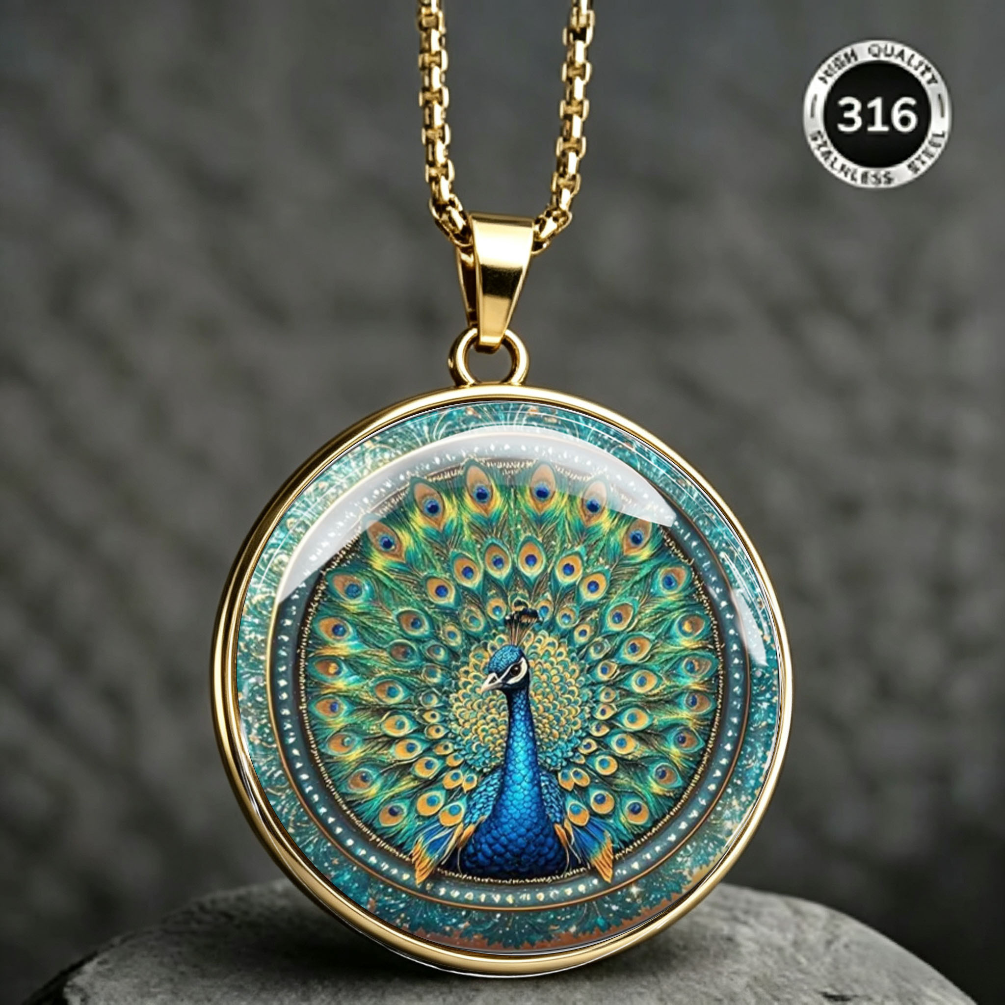 Men's Peacock Spreading Tail Pattern Stainless Steel Necklace