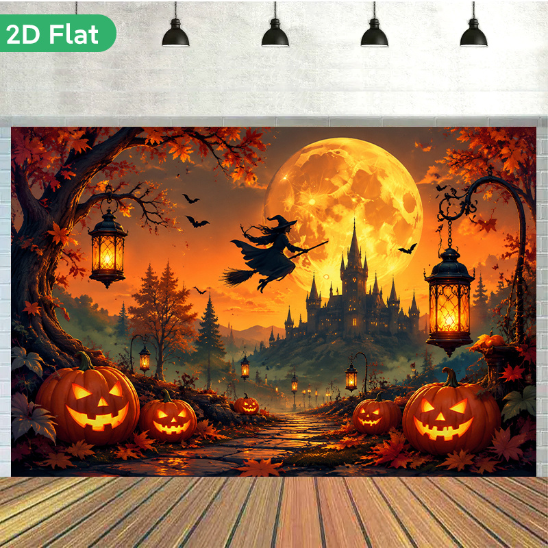 TEMU 2d Flat, 2d Flat Banner 1pc, Halloween Pumpkin , Rectangular Backdrop Banner In Multiple Sizes, Reusable Photography Wall Decor Suitable For