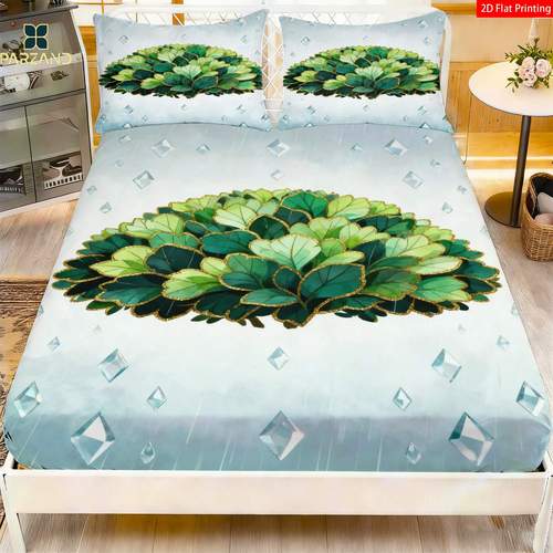 2 3pcs 2d flat printing fitted sheet green leaf bedding for bedroom decoration 1 fitted sheet 1 2 pillowcases without core halloween 2d flat
