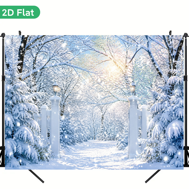 Snowy Winter Scene Rectangular Polyester Backdrop Banner