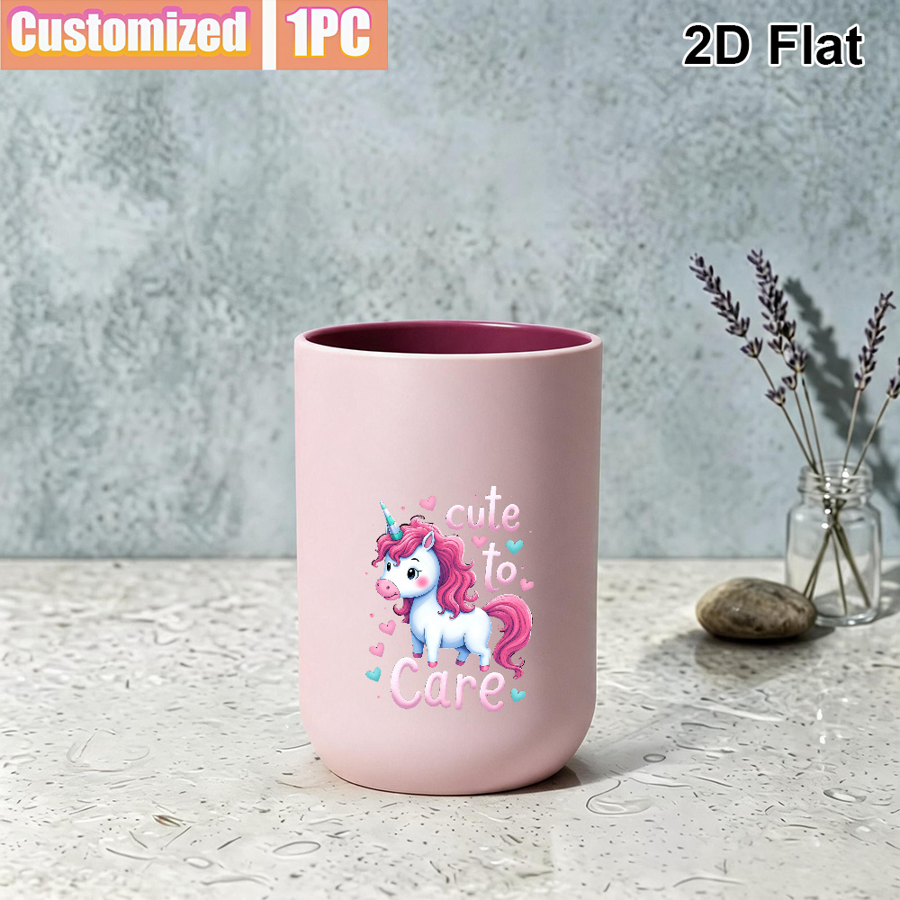 TEMU 1pc 2d Flat Custom Mouthwash Cup, Adorable And Magic And Individual Unicorn Design, Perfect For , Ideal For Bedroom Or Gaming Room, Whimsical