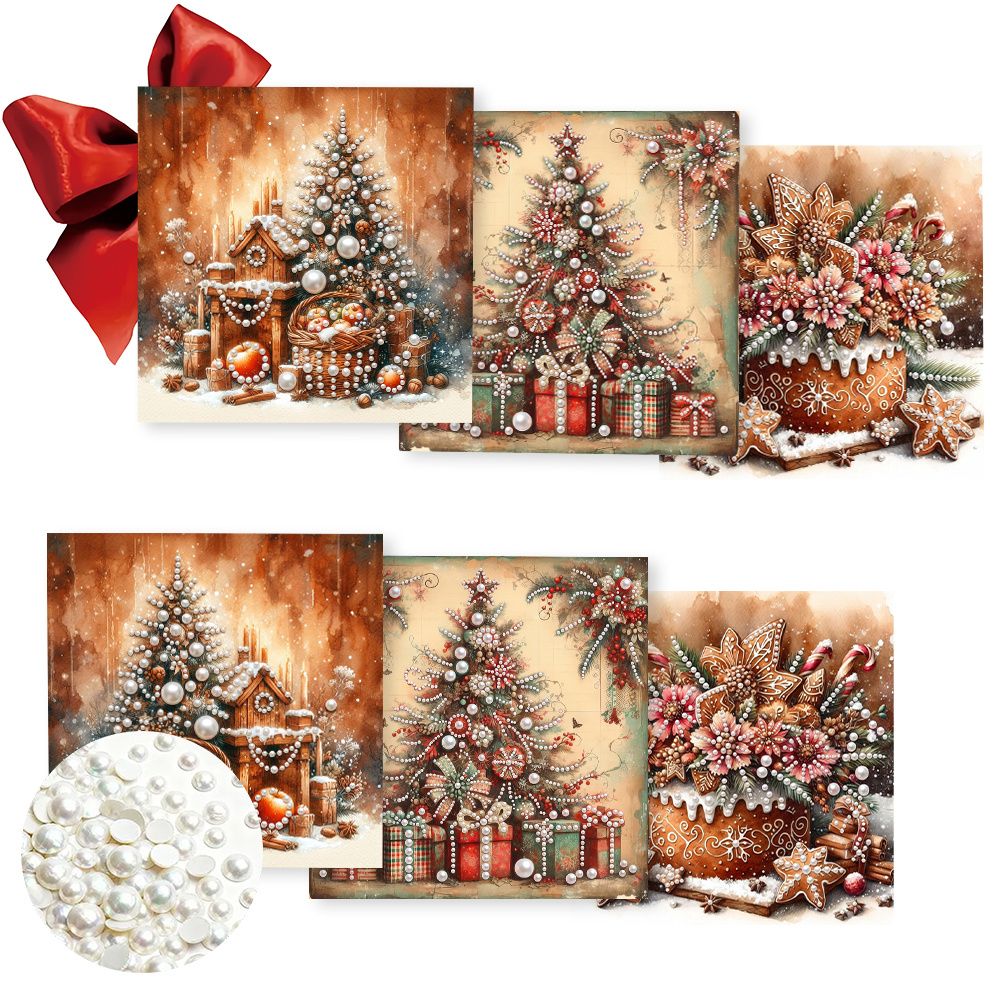 TEMU 6pcs Diamond And Pearl Painting Greeting Card Set, Featuring A Beautiful Cartoon Christmas - Round Diamond Design, Adult Diy Craft Kit,