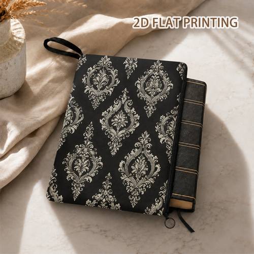 item picture 2d flat 1pc ornate silver book sleeve print great for travel students office literary gift home wide zip access easy opening zipper book sleeve 2d flat