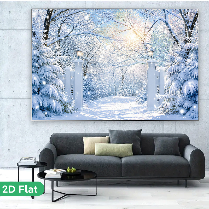 Snowy Winter Scene Rectangular Polyester Backdrop Banner