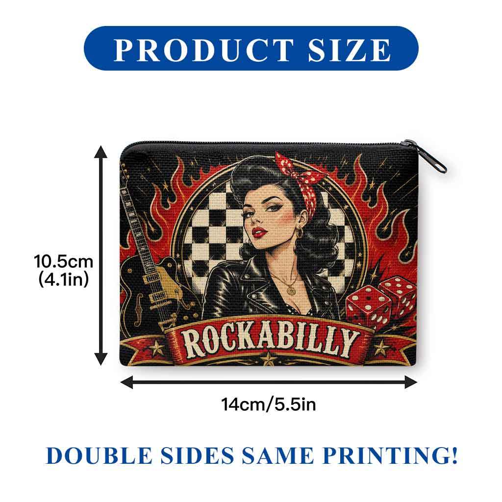 TEMU Coin Purse 1pc, Retro Rockabilly Style Art Print Coin Purse, Portable Zipper Pouch For Coin, Key, Card, Earphone & Lipstick, Versatile Mini