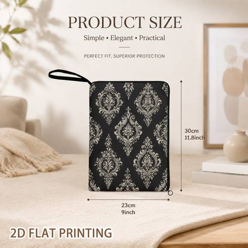 2d flat 1pc ornate silver book sleeve print great for travel students office literary gift home wide zip access easy opening zipper book sleeve 2d flat