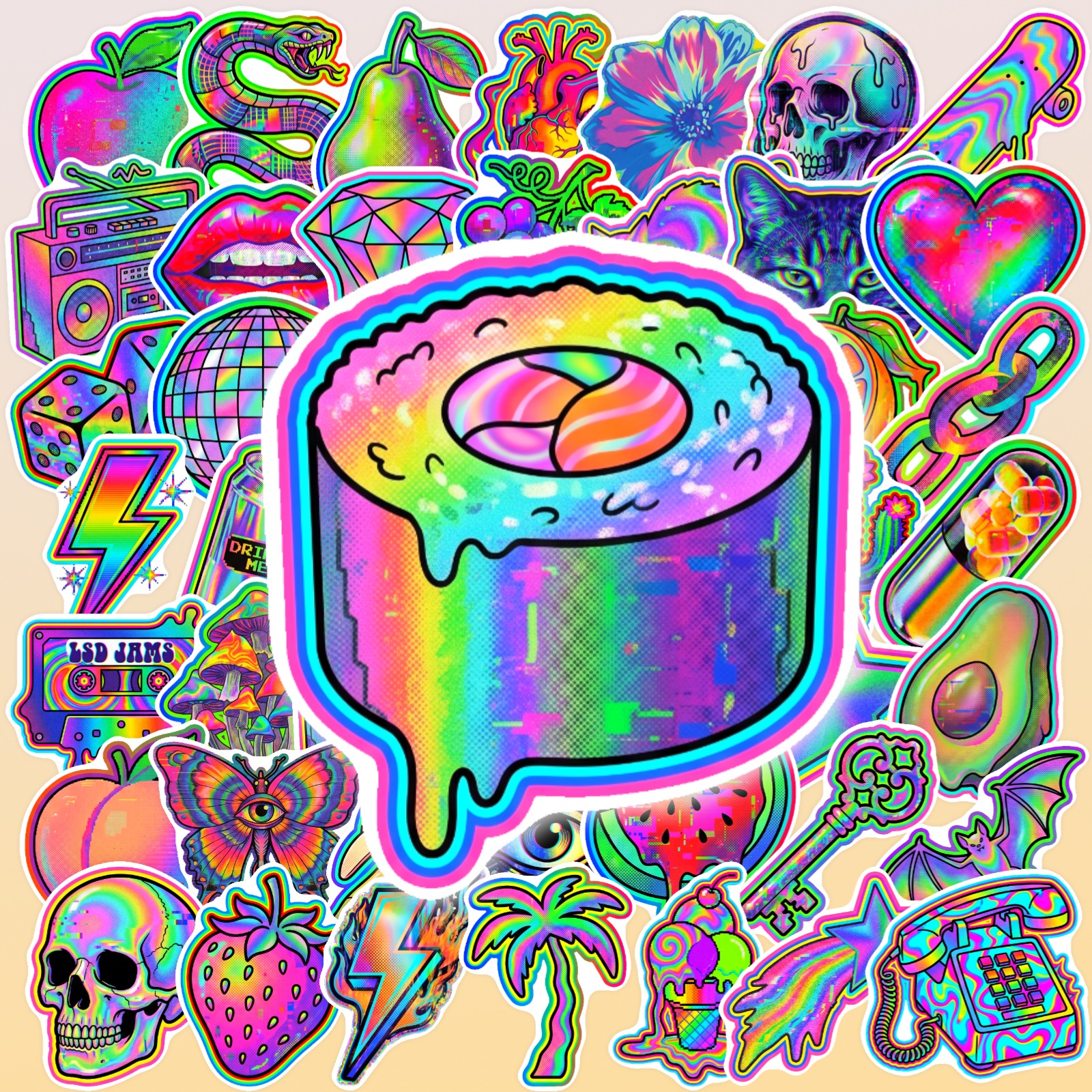 TEMU To The Ordinary! Instantly Ordinary Items Into Trendy Products With 50 Colorful Neon Stickers. Suitable For Laptops, Water Bottles, Guitars, And