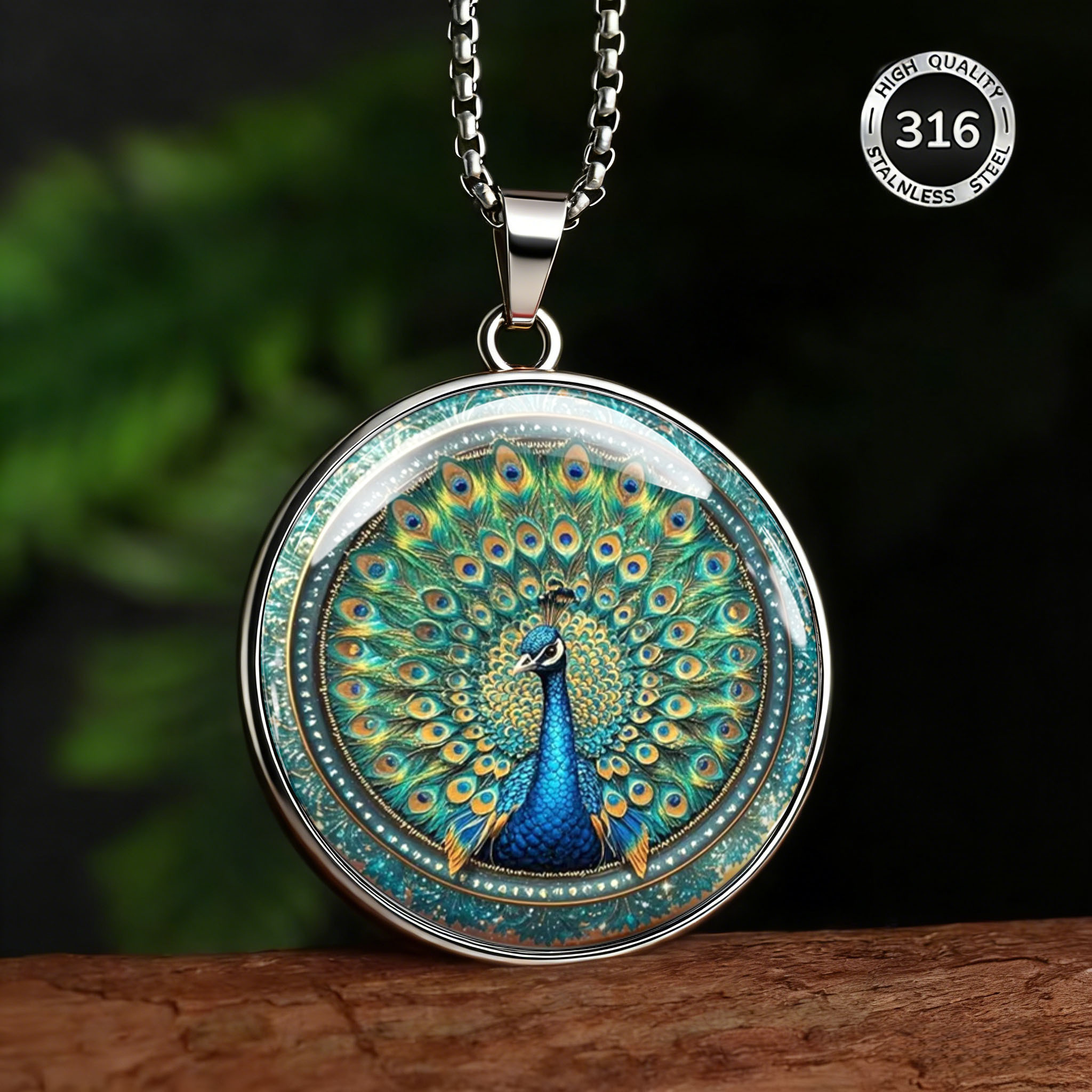 Men's Peacock Spreading Tail Pattern Stainless Steel Necklace
