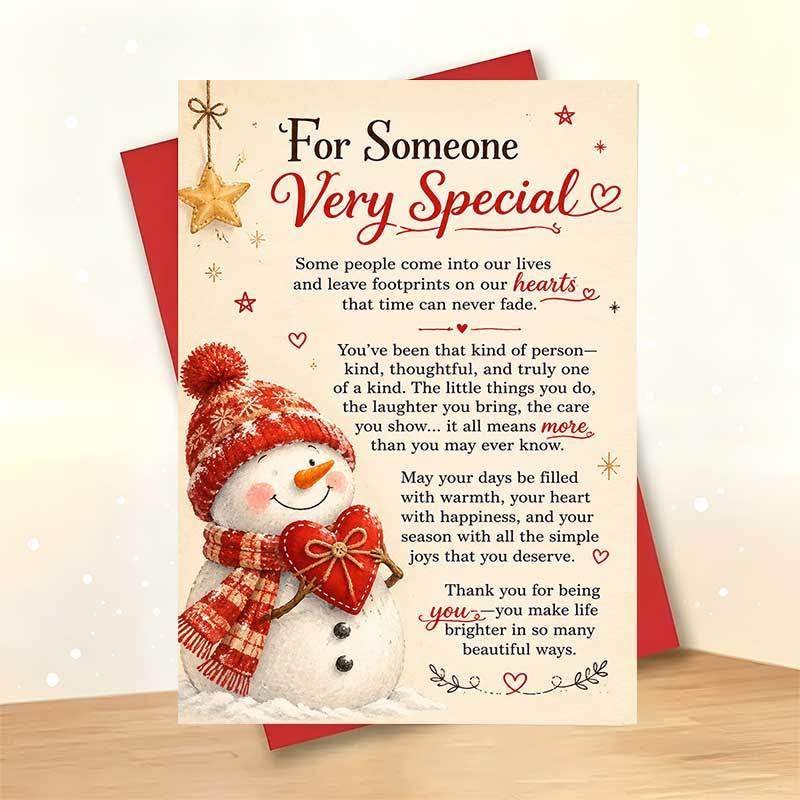 TEMU 1pc Greeting Card And 1pc Envelope Warmhearted Christmas Greeting Card, Cute Snowman Holding Heart "for ", Suitable For , Elegant Style
