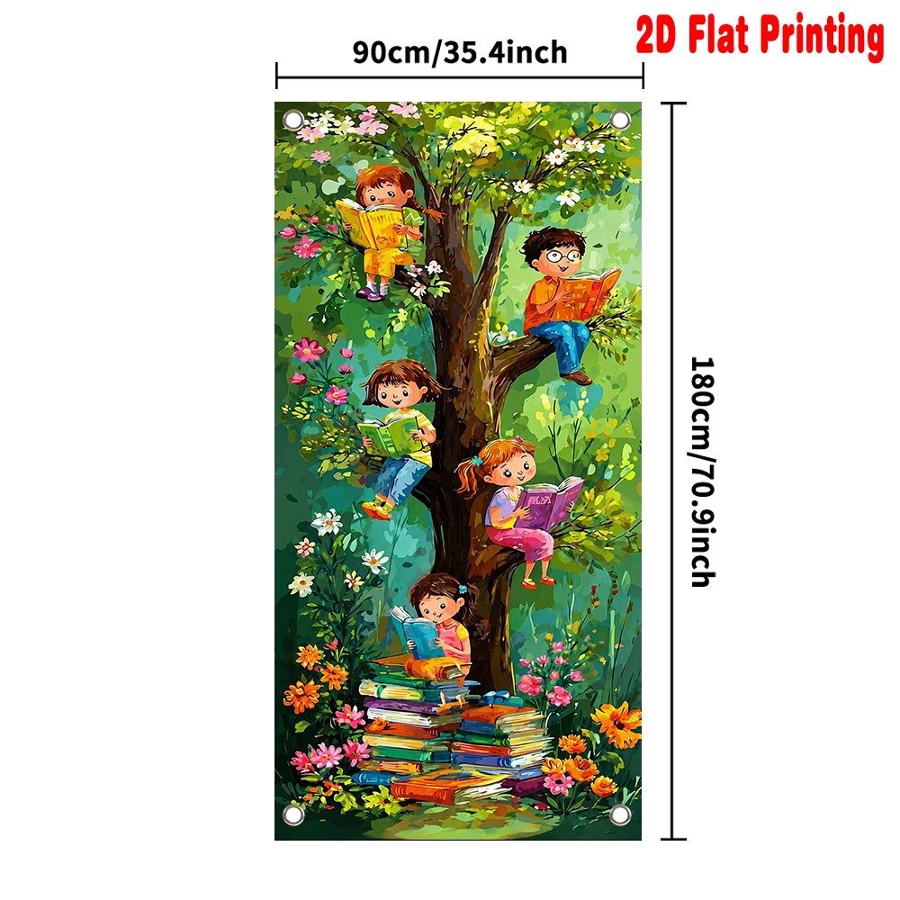 TEMU 2d Flat - 2d Door Banner 2d Flat - 2d Door Banner 1pc 2d Flat Door Banner Curtain Reading In Tree Polyester Fabric Without Electricity Party