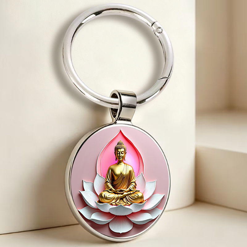 Classical Zen Golden Lotus Key Chain with Exquisite Details