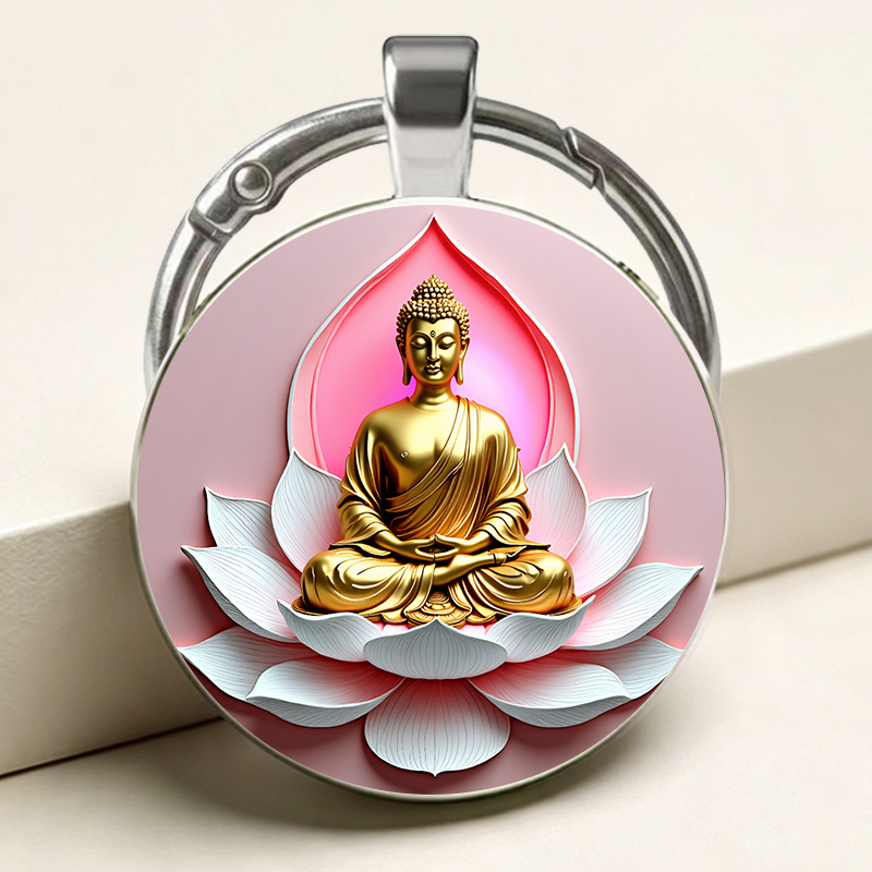 Classical Zen Golden Lotus Key Chain with Exquisite Details