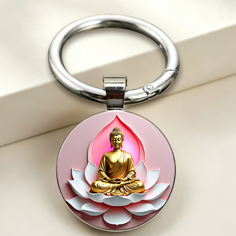 Classical Zen Golden Lotus Key Chain with Exquisite Details