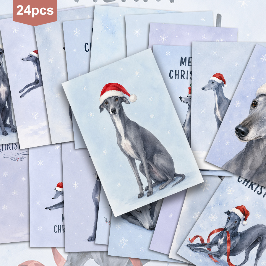TEMU 24-pack Dalsman Greyhound Christmas Postcards Watercolor Dog Art Stationery For Holiday Greeting Cards And Invitations For