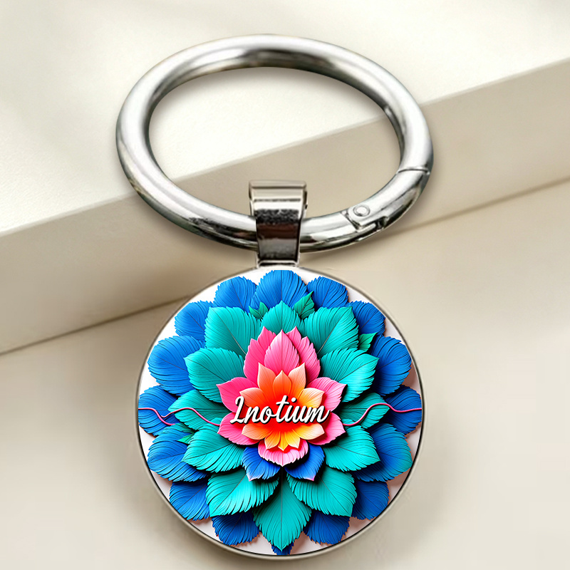 Blue-Green-Pink Gradient Lotus Pattern Keychain