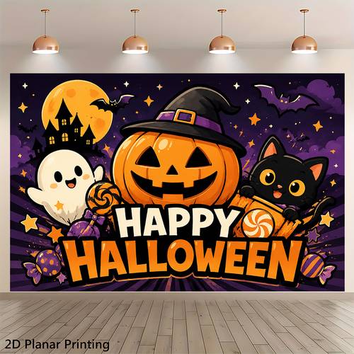 item picture 2d flat 2d flat 2d flat 2d flat 2d flat banner 1pc background cloth for halloween pumpkin ghost cat durable polyester fiber outdoor photo backdrop suitable for halloween themed anniversary photography backdrops