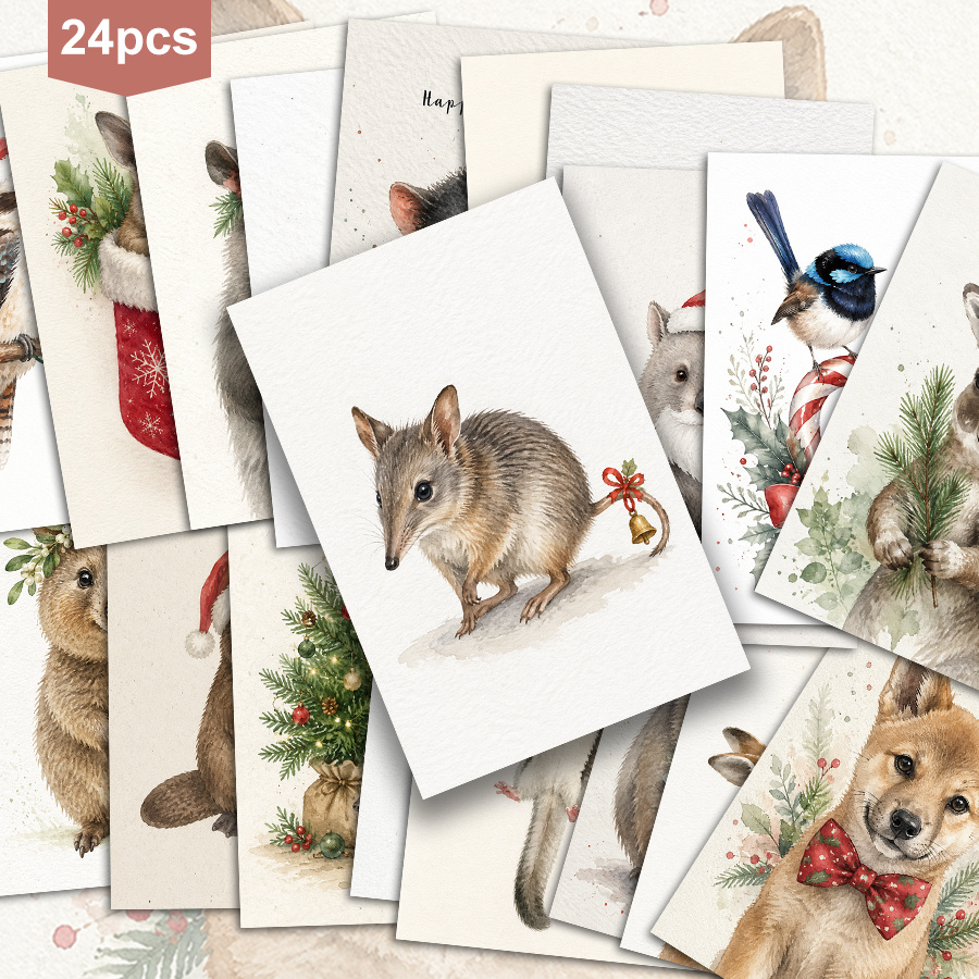 TEMU 24-pack Dalsman Watercolor Animal Postcards For Christmas Greeting Cards Holiday Stationery Set For Festive Wildlife Art Prints For Seasonal