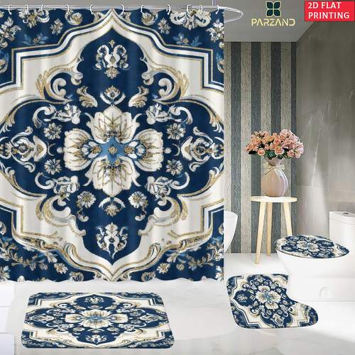 2d flat 2d flat 4pcs blue floral shower curtain with 12 hooks for all ensemble decorative elegant bathroom decor for home and hotel use 4pcs 1pc shower curtain 180 180cm 3pcs mat 38 44cm 38 45cm 45 6338cm 2d flat