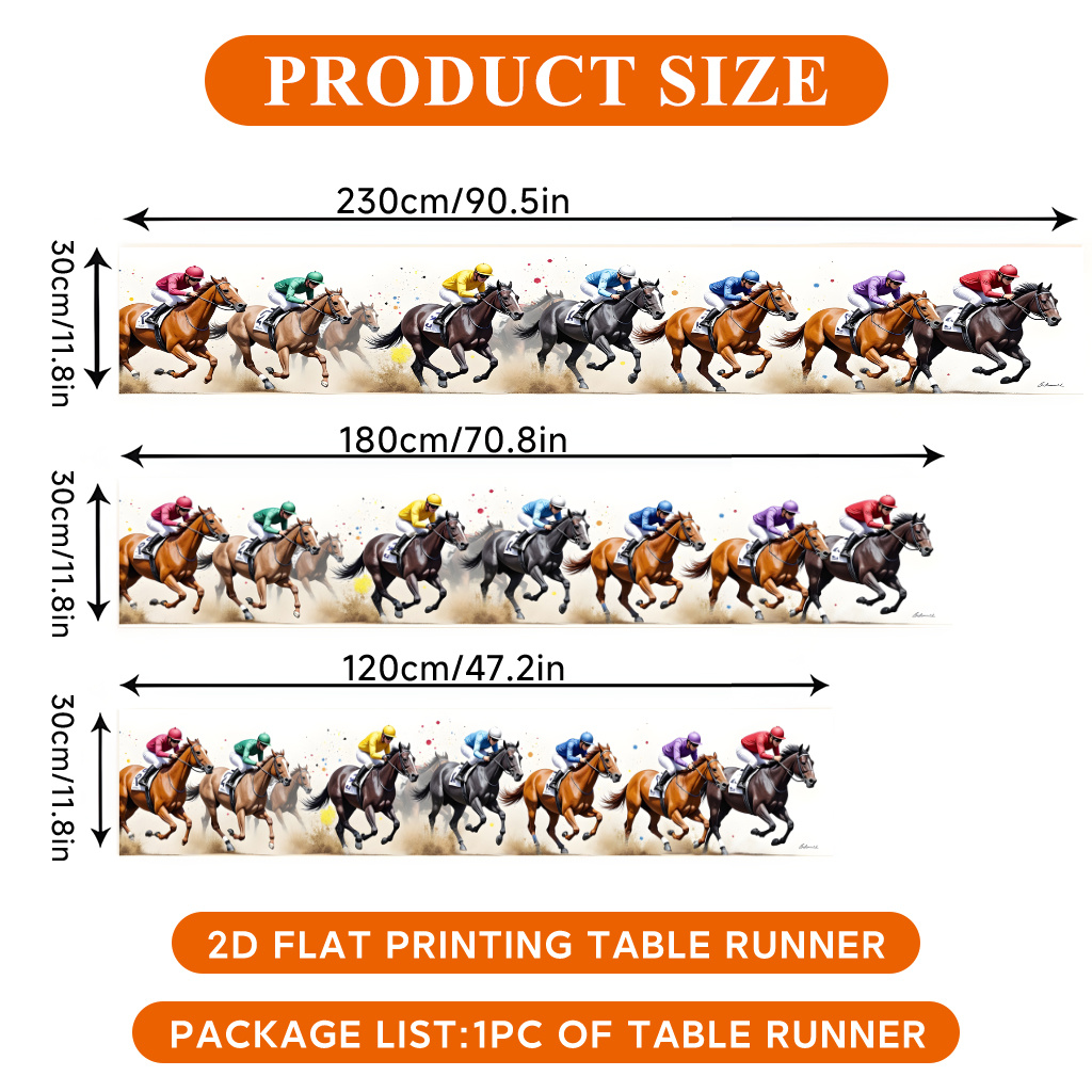TEMU 2d Flat Printing Table Runner 1pc, Horse Racing Competition Scene Printed Table Runner, Polyester, Suitable For Picnics, Dinners, Tabletop