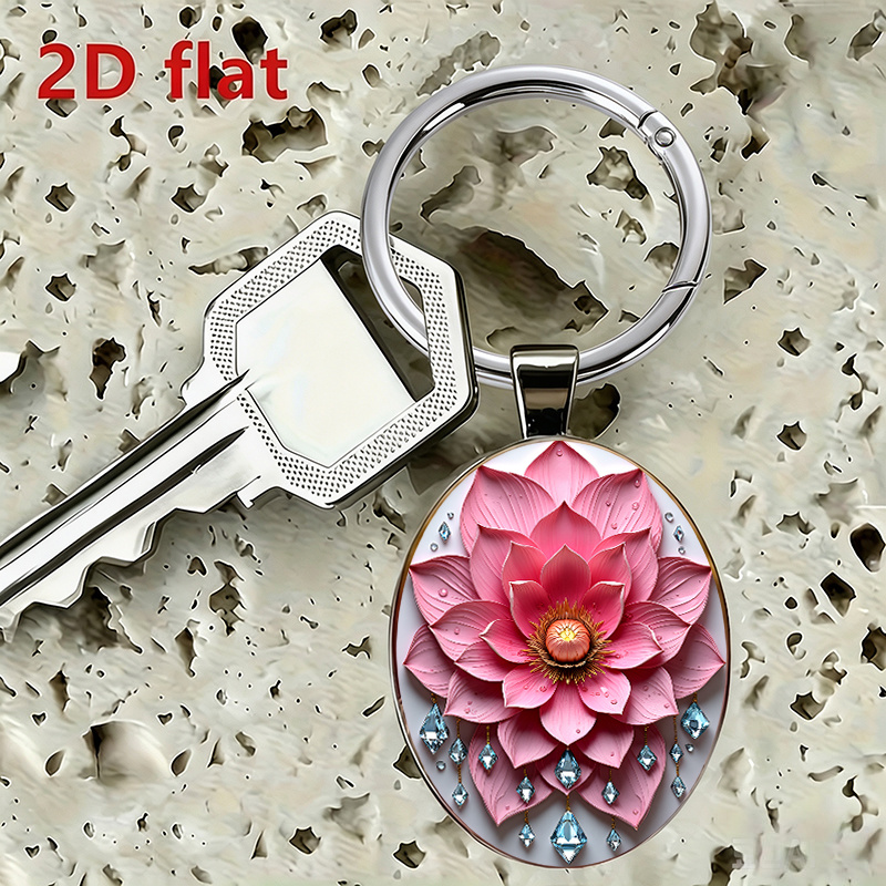 Watercolor Hand-Painted Pink Lotus Keychain
