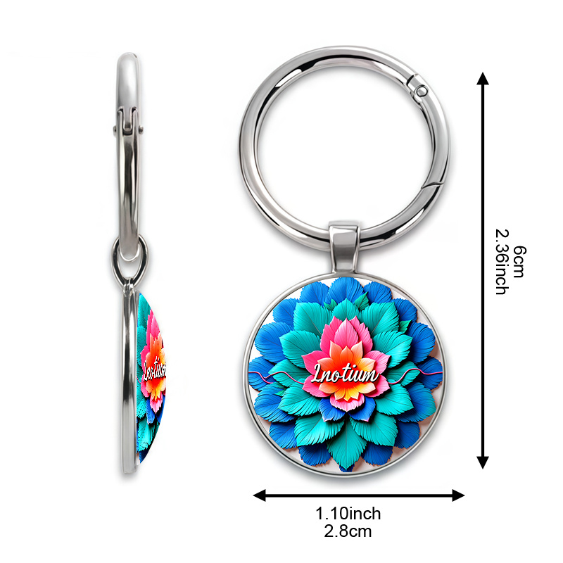Blue-Green-Pink Gradient Lotus Pattern Keychain
