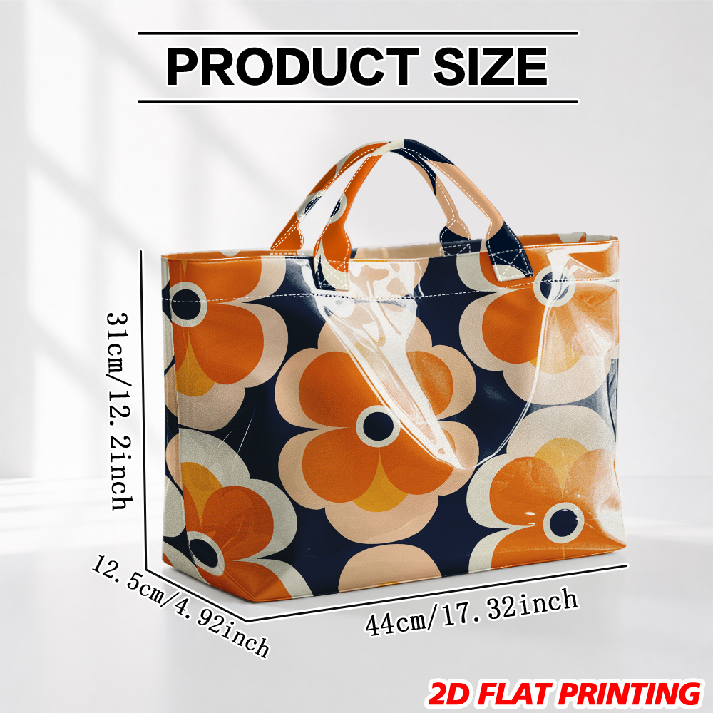 TEMU 1 pièce Grand sac à main pour femme en PVC, cabas de voyage avec imprimé vif, impression par transfert à chaud, rectangulaire pour de sport, la