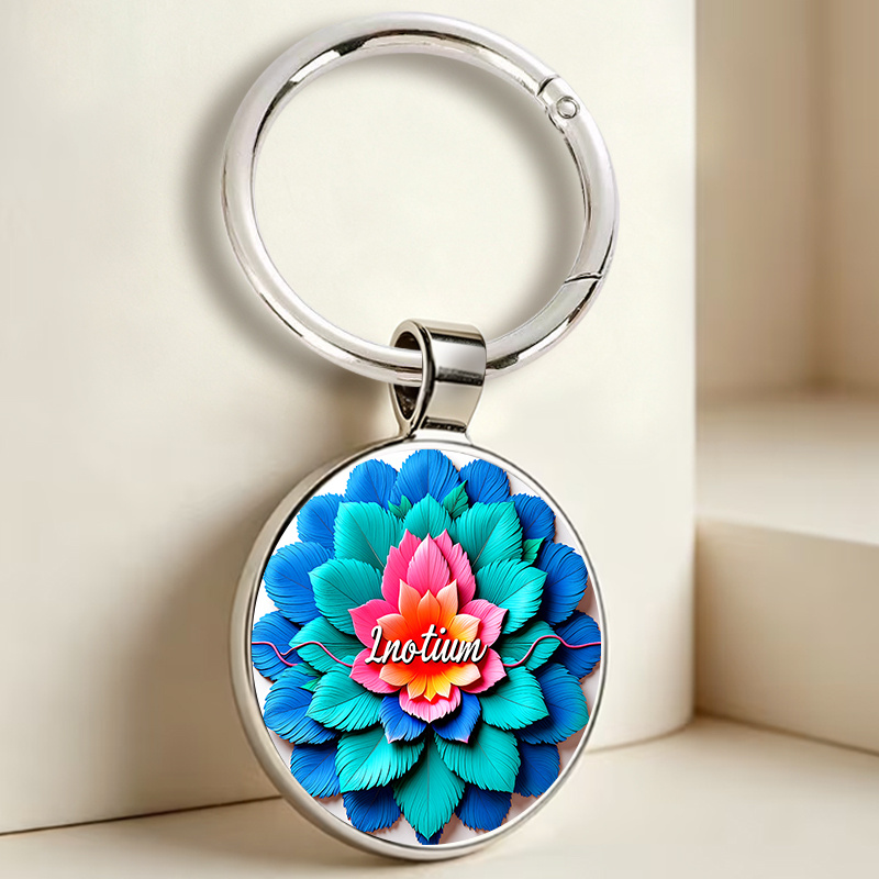 Blue-Green-Pink Gradient Lotus Pattern Keychain