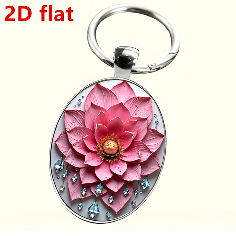 Watercolor Hand-Painted Pink Lotus Keychain