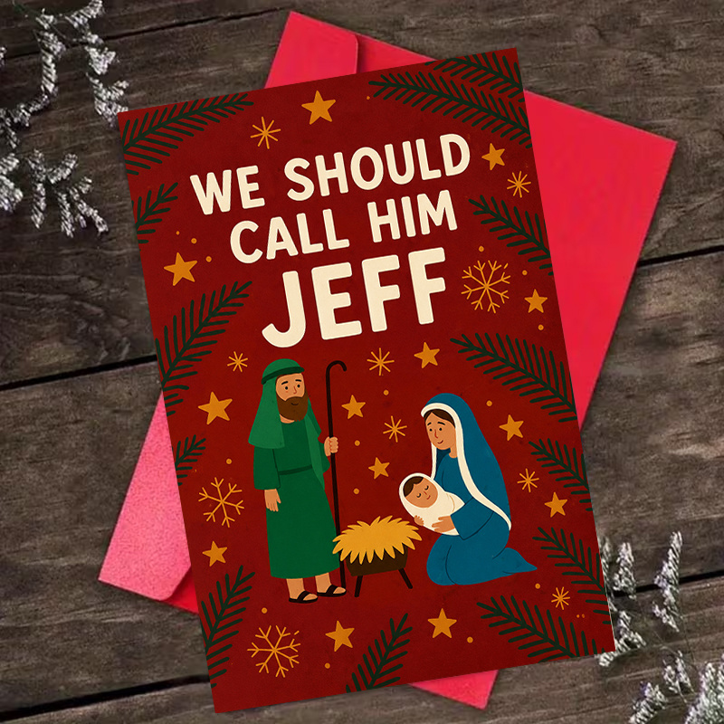 TEMU 1 Greeting Card + 1 Envelope Humorous Greeting Card, Festive Scene With Text We Call Him , For , Seasonal Flat Card.