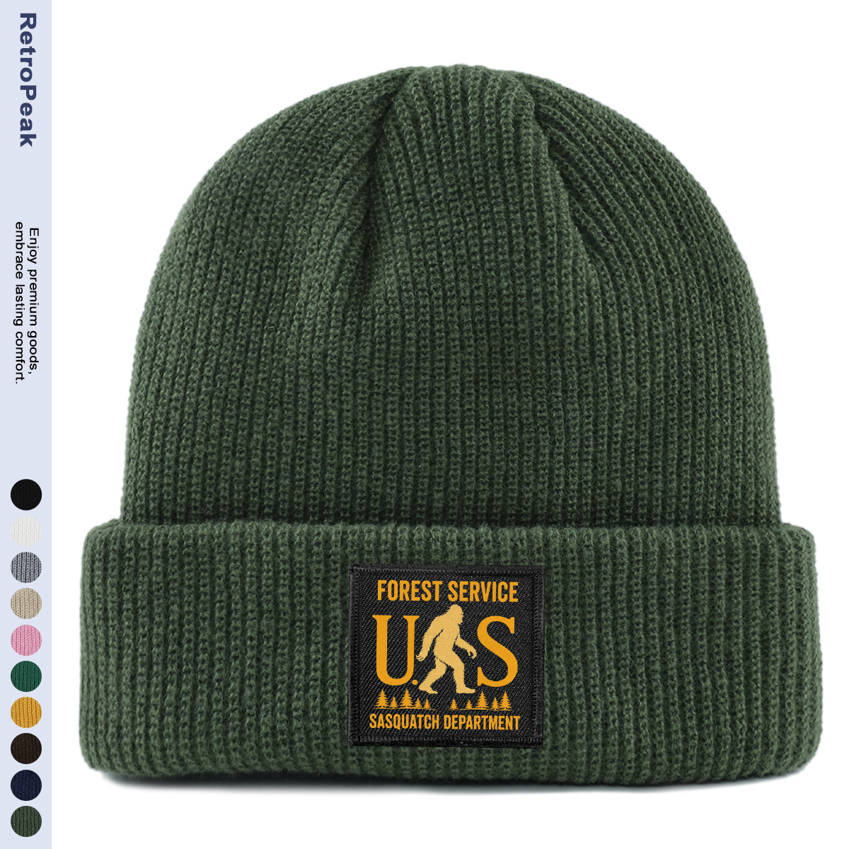TEMU 1pc Autumn Winter Pumpkin Skin Knit Hat Brimless, Us Sasquatch Printed Cloth Label , Solid Color Comfortable Warm Elastic Pullover Hat, Unisex