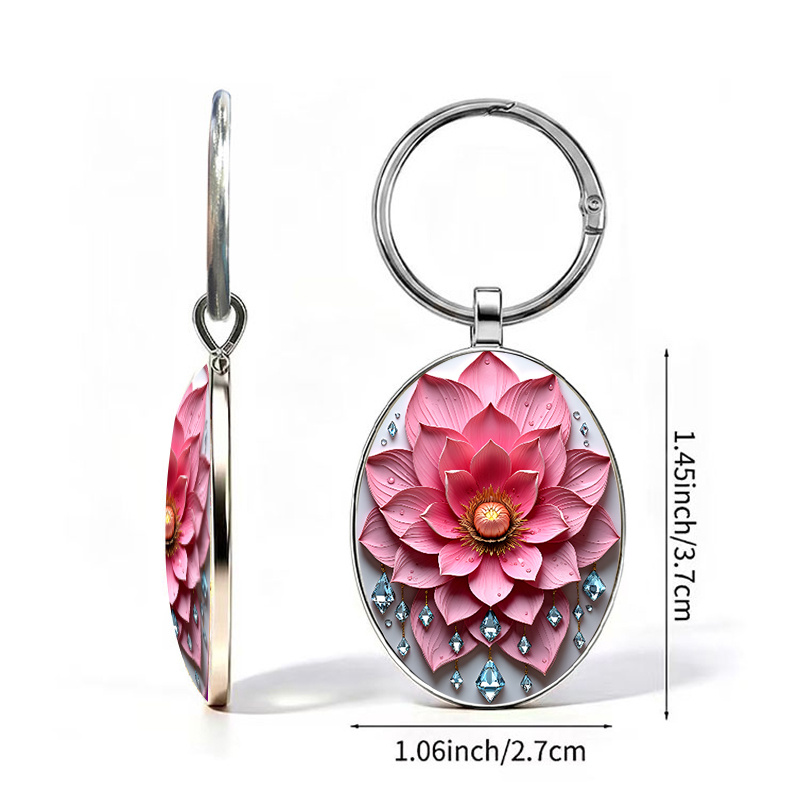 Watercolor Hand-Painted Pink Lotus Keychain