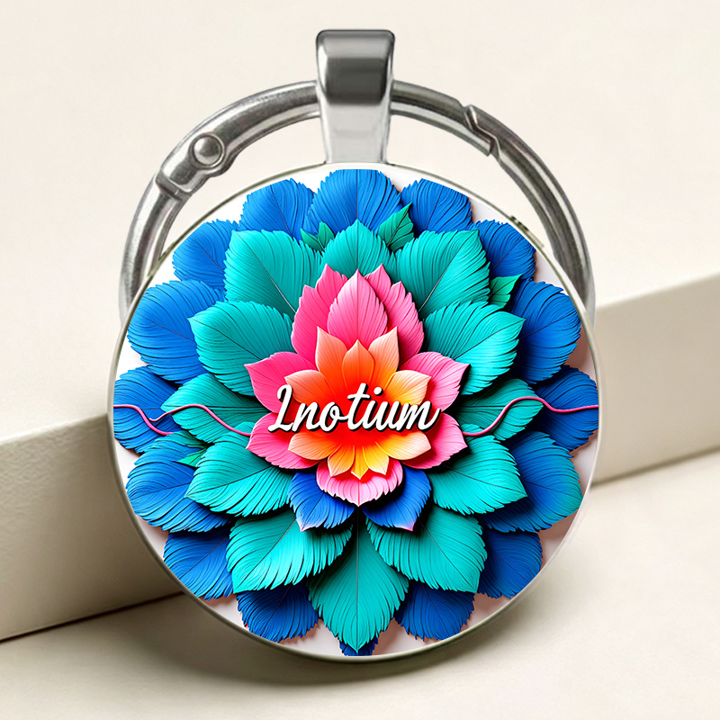 Blue-Green-Pink Gradient Lotus Pattern Keychain
