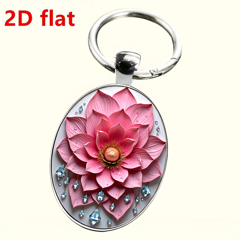 Watercolor Hand-Painted Pink Lotus Keychain