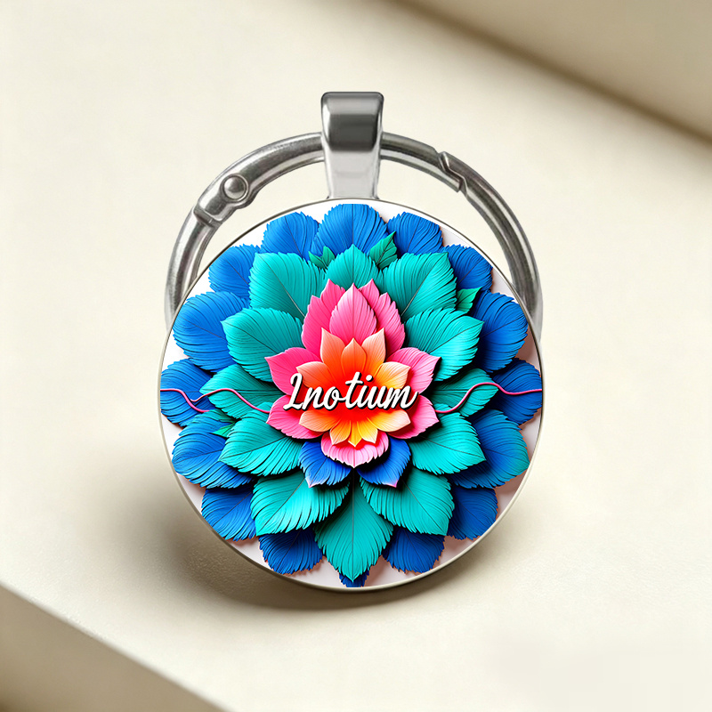 Blue-Green-Pink Gradient Lotus Pattern Keychain