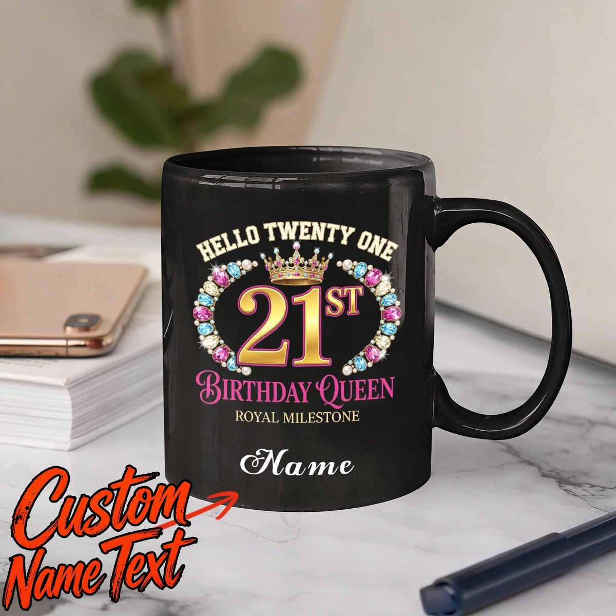 TEMU 1pc 11 Oz Mug Custom Name Hello 1 21st Birthday , Ceramic, Personalized Name Coffee Cup, Autumn Gift, Suitable For Birthday Gifts, Anniversary