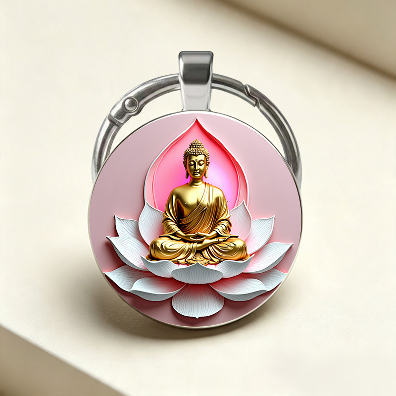 Classical Zen Golden Lotus Key Chain with Exquisite Details