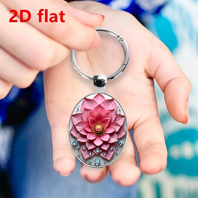 Watercolor Hand-Painted Pink Lotus Keychain