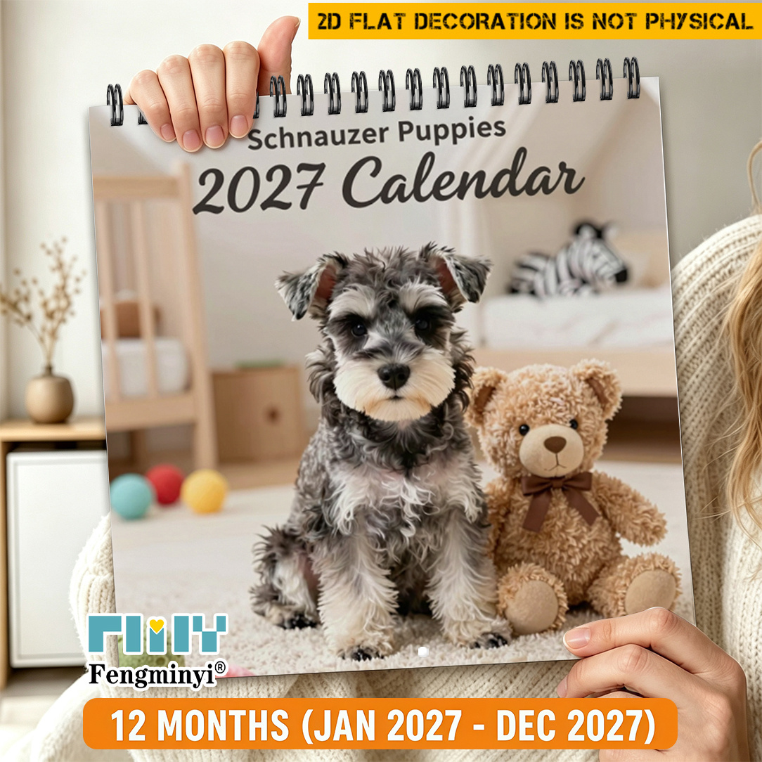 TEMU 2d Flat 1pc , Cute Schnauzer Dog Themed Wall-mounted Calendar Planner For 2027, Home Or Office Use, An Excellent Choice For Christmas And New