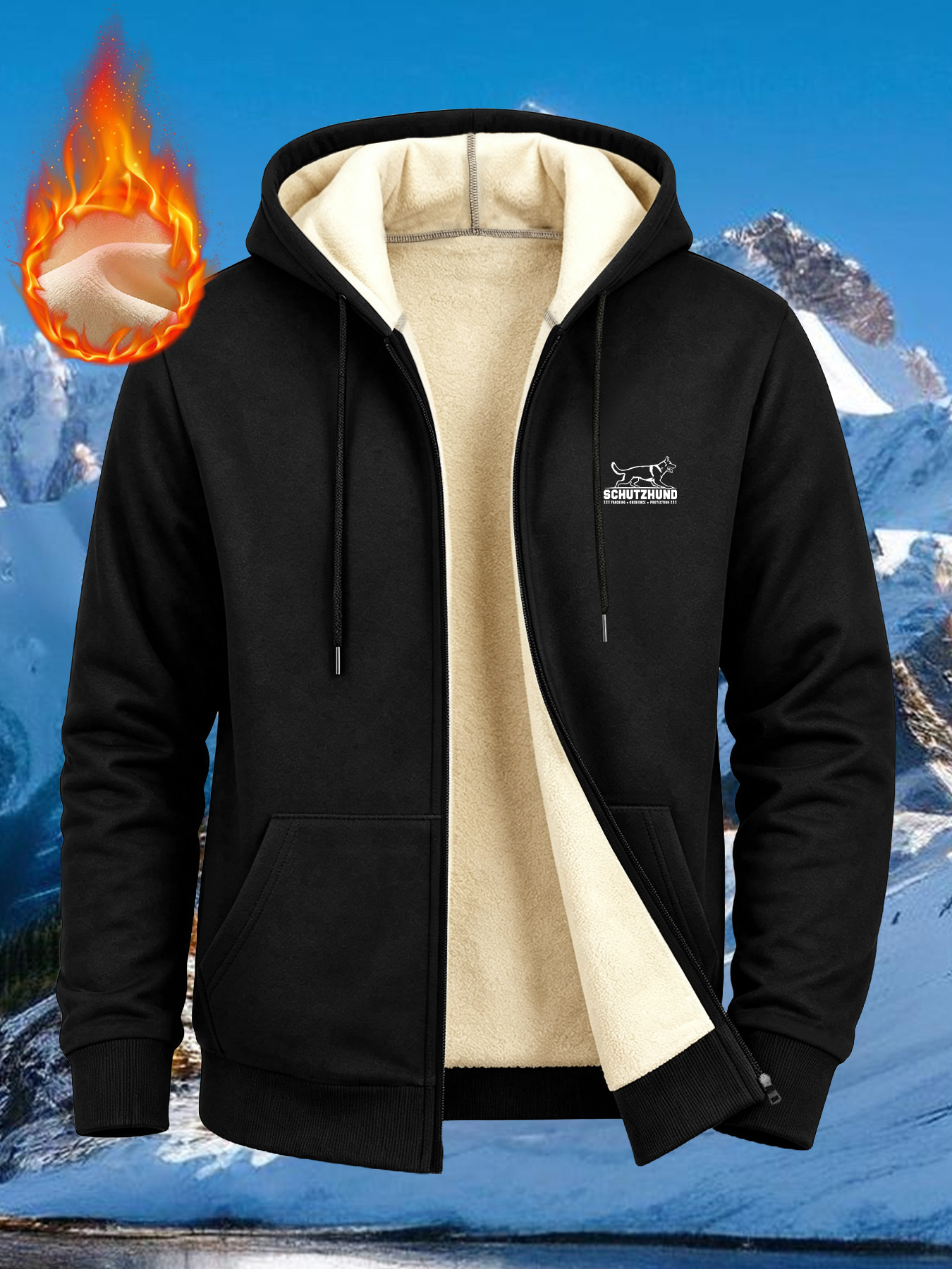 veste à capuche zippée pour homme avec doublure épaisse et imprimé à motif de  , un haut dextérieur   et chaud à doublure pour un     à   et en sortie