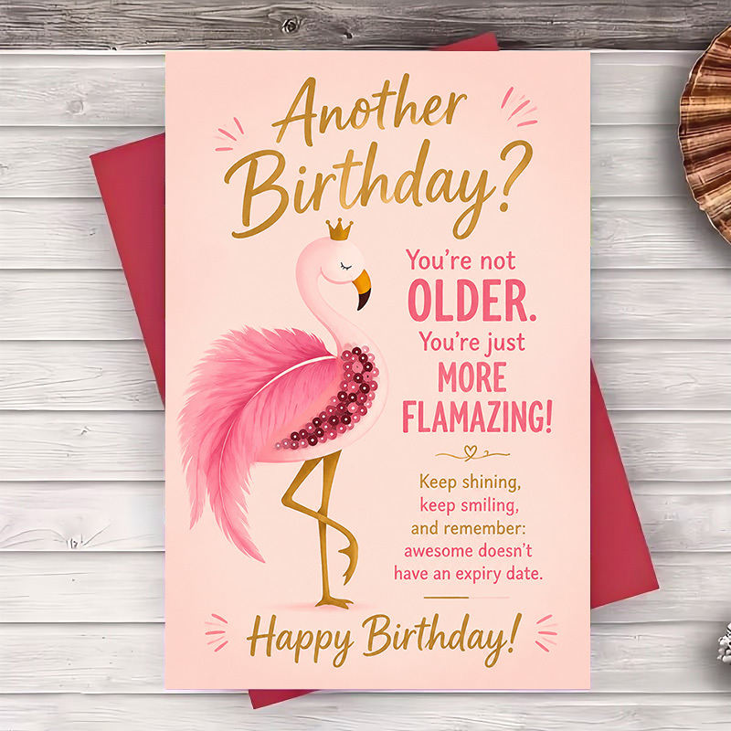 TEMU 1pc Envelope And 1pc Christmas Greeting Card Funny Flamingo Birthday Greeting Card For Women Wife Sister Fun Birthday Wishes Flat Paper Card For