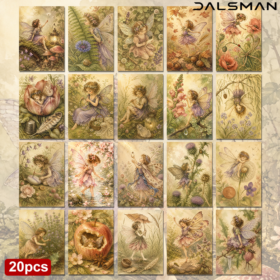 TEMU 20-pack Vintage Fairy Postcards Aesthetic Floral Stationery Set For Birthday Greeting Cards Nature Art Prints For Home Decor And Journaling