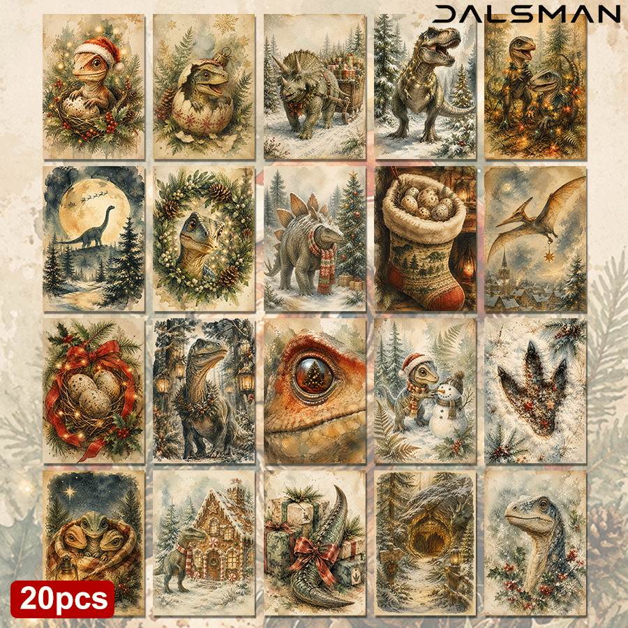 TEMU 20-pack Vintage Dinosaur Christmas Postcards Set For Holiday Greeting Cards And Winter Decoration Gifts For