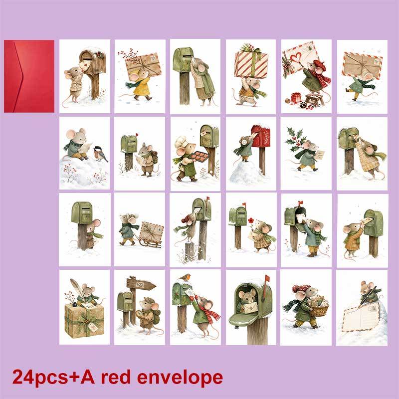 TEMU 24-Pack en een rode , schattige feestelijke kerstkaart, schattige muizen die brieven sturen met warme groeten, geschikt voor vrienden, winter
