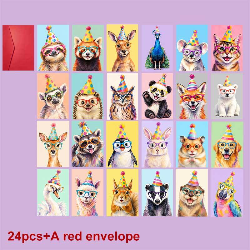 TEMU 24-pack And A Red Envelope Adorable Festive Birthday Postcard, Wearing Party Hats And Glasses With Happy Birthday Text, , Celebration