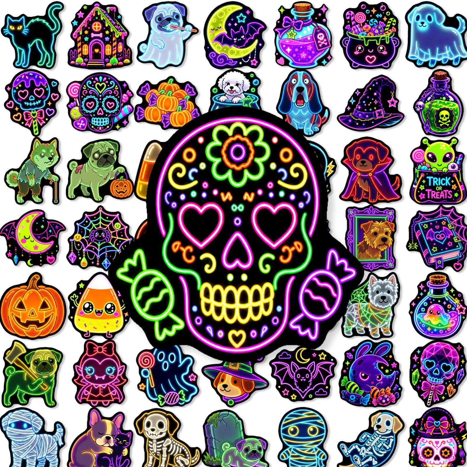 TEMU 50 stuks -the-dark stickers in neonstijl, griezelige themastickers voor feestdecoratie, laptop, waterflesdecoratie