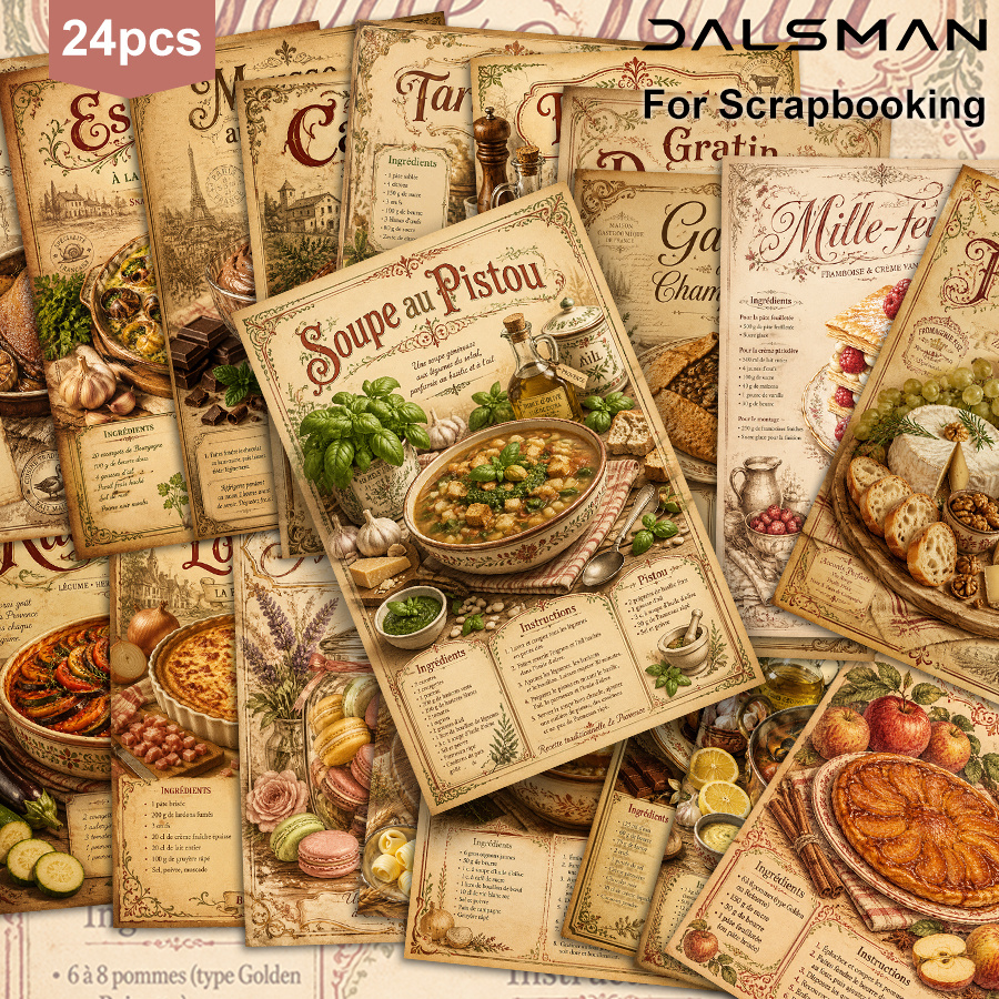 TEMU Lot de 24 cartes postales DALSMAN vintage avec recettes de cuisine française, papeterie esthétique pour décoration murale et scrapbooking, d'art