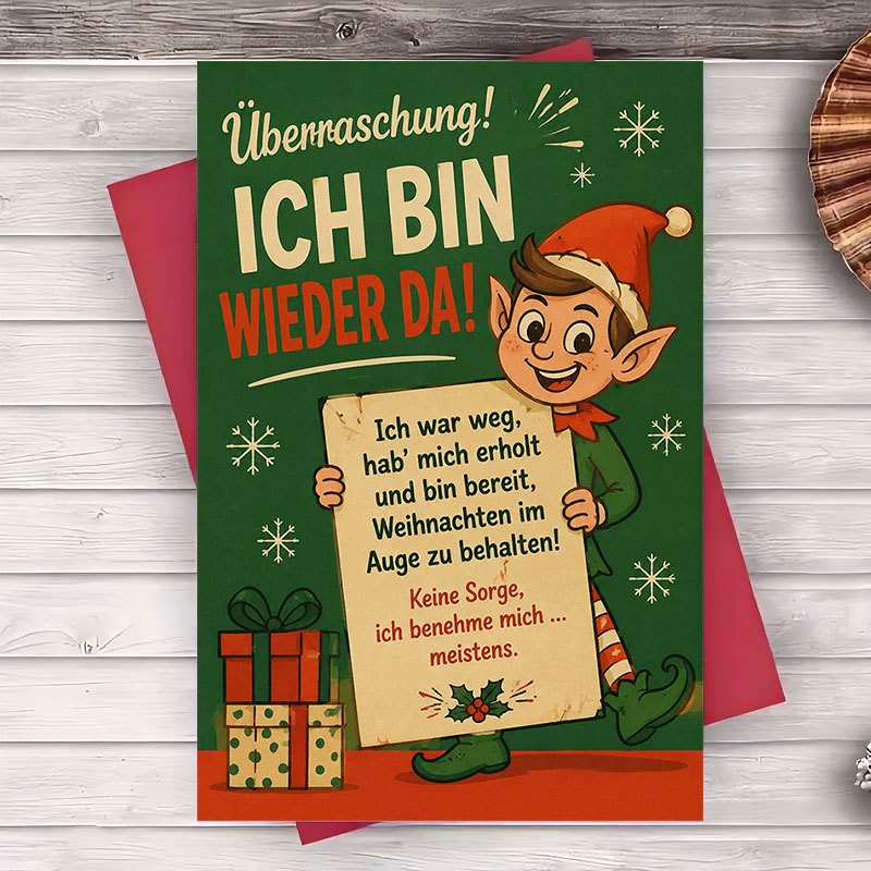TEMU 1pc Envelope And 1pc Greeting Card Funny Elf Christmas Greeting Card Holiday Stationery For Festive Seasonal Note Card For Christmas Party And